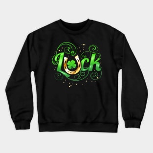 Green Golden Luck Logo With Horseshoe For St Patricks Day Crewneck Sweatshirt